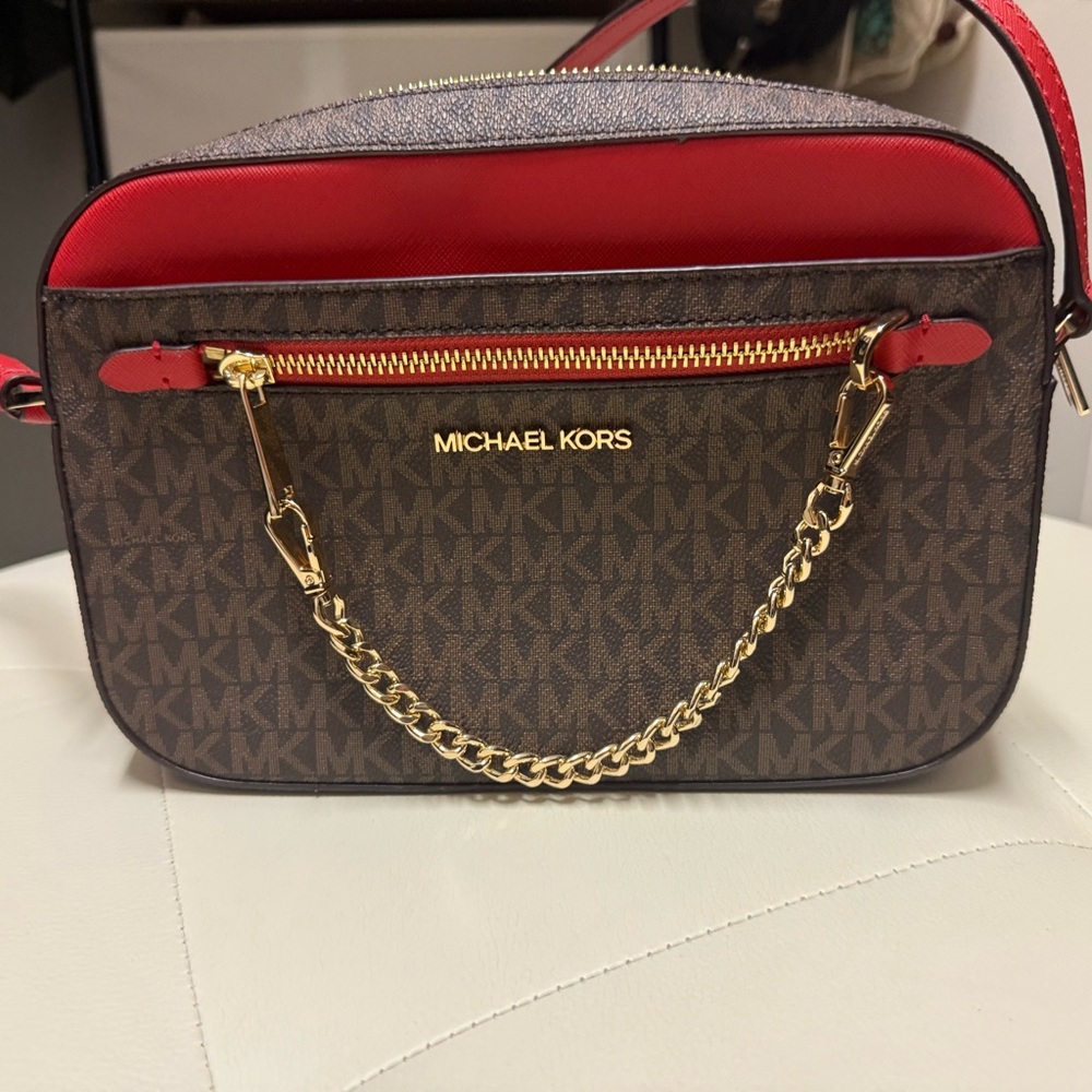 SOLD Michael Kors JetSet Red and Brown Crossbody Bag